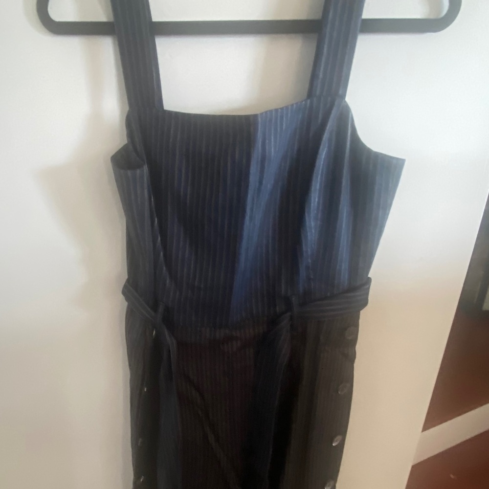 Pinstriped Jumpsuit w/ Side Button Detail